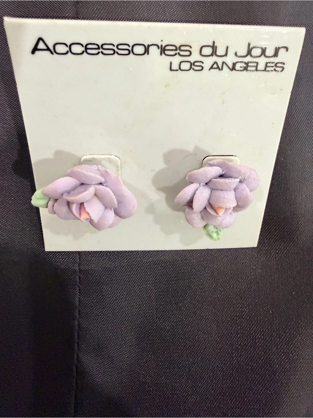 Vintage Accessories du Jour LA Purple Lavender Porcelain Rose Earrings